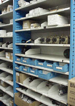 bulky bins, flexi-bins, small parts storage, dividers, shelving automobile dealer parts department storage