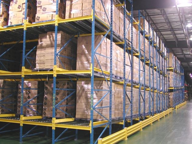 pallet flow rack system in a storage area