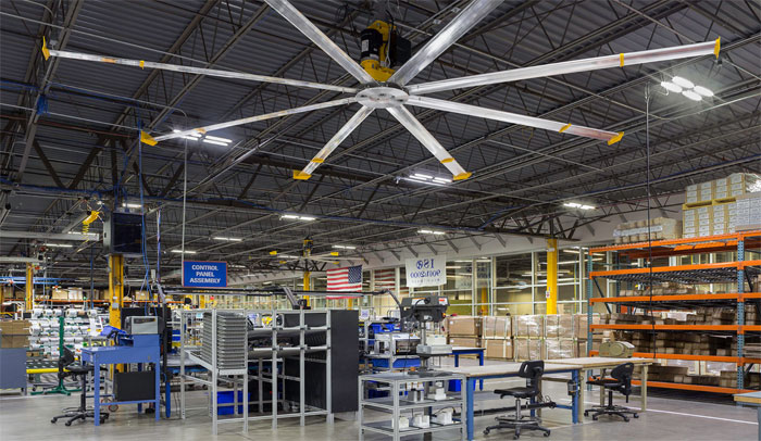 warehouse Big Ass Fan installation to increase facility comfort