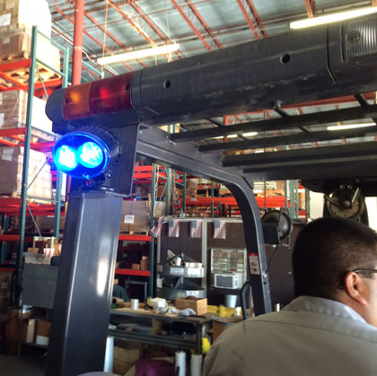 forklift safety light mounted on carriage