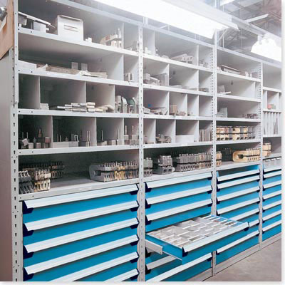 steel shelving with modular drawers