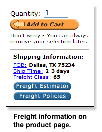 Screenshot of freight info on the product page