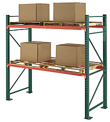 Pallet rack with cartons on pallets