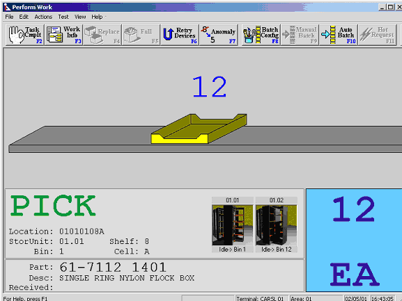 Order picking software screen