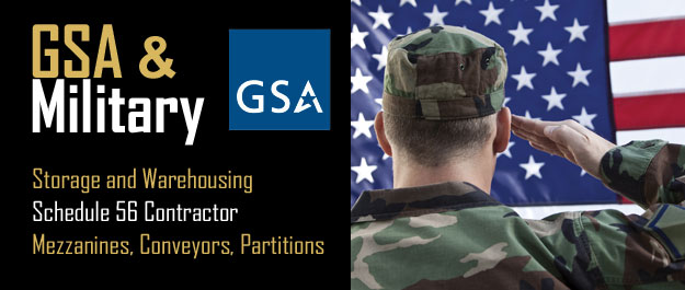 Military base racks, conveyors, mezzanines, wire partitions, security lockers