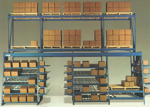 Gravity flow rack systems with flow track carton rails