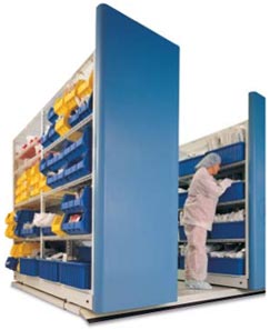 mobile aisle system with bin storage