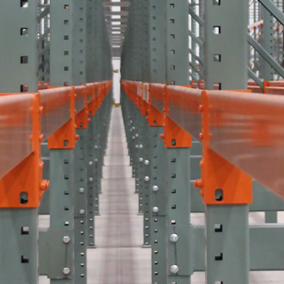 rows of pallet rack with punched side holes