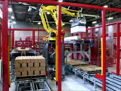 Robotic palletizing at end of manufacturing line