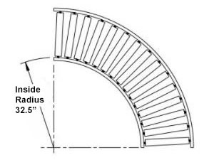 drawing showing inside curve of gravity roller cConveyor