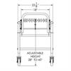 Technical drawing showing front view of conveyor and some dimensions