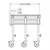 Technical drawing showing side view of conveyor when fully contracted and roller center dimension