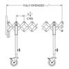 Technical drawing showing side view of conveyor when fully extended and roller center dimension