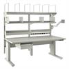 Packing workstation with electric height adjustment. All shown components included. Also available on casters.