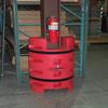Column protector on I-beam at end of pallet rack row