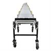 End view of a roller conveyor showing black handle