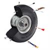 Caster wheel with cutout and darts stuck into black foam tread