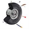 Caster wheel with cutout and darts stuck into black foam tread