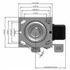 Top view drawing of caster with dimensions