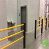 Flexible handrails used near a restroom 