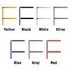 Cutouts of yellow, black, white, silver, blue, gray, and red handrail labeled by color