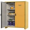 Partially opened cabinet showing example of what can be stored safely inside