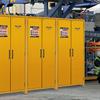 A bank of cabinets in an industrial setting