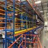 Row of rack supported pivot style mezzanine safety gates on a pick module