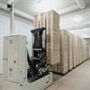 Driverless forklift placing a palletized load on the floor