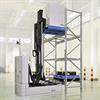 Autonomous forklift placing pallet on upper rack level
