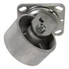 Angled bottom view of swivel caster with silver wheel