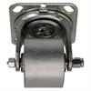 Angled front view of swivel caster with silver wheel