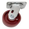 Side view of swivel caster with red wheel