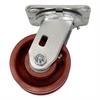 Side view of swivel caster with red wheel