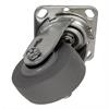 Angled bottom view of swivel caster with gray wheel