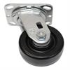 Angled side view of swivel caster with black wheel