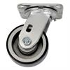 Side view of swivel caster with black and silver wheel