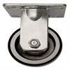 Side view of rigid caster with black and silver wheel