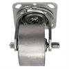 Angled front view of swivel caster with silver wheel