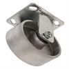 Angled bottom view of rigid caster with silver wheel