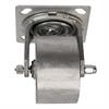 Angled front view of swivel caster with silver wheel