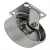 Angled bottom view of rigid caster with silver wheel
