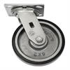 Side view of swivel caster with black and silver wheel
