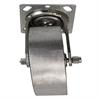 Angled front view of swivel caster with silver wheel