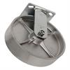 Angled bottom view of rigid caster with swivel wheel