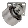 Angled bottom view of swivel caster with silver wheel