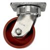 Side view of swivel caster with red wheel