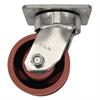 Side view of swivel caster with red wheel