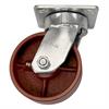 Side view of swivel caster with red wheel