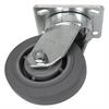 Angled side view of swivel caster with gray wheel